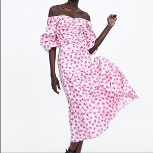 Zara floral midi skirt with belt